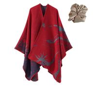 Elegant Shawl Wrap for Women, Printed Blanket Open Front Cardigan Sweater Coat Poncho Cape Fall Winter (Red)