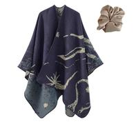 Elegant Shawl Wrap for Women, Printed Blanket Open Front Cardigan Sweater Coat Poncho Cape Fall Winter (Blue)