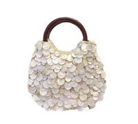 Elegant Shell Beaded Sequin Tote Bag for Women - Sparkling Beach Evening Purse, Boho Handmade Shell Beaded Sequin Purse with Top Handle, Evening Party Purse, Vacation Accessories (Light beige (oval))