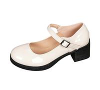 Elegant Summer Ankle Strap Round Toe Chunky Heel For Everyday Comfort and Sophistication (White-A, 36)