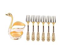 Elegant Swan Coffee Spoon Holder | Mirror Polish Alloy with 6 Spoons/Utensils | Stirrer Holder for Party/Cafe/Office | Rich Detail Design for Tea & Desserts (Gold White Holder with Fork)