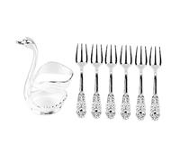 Elegant Swan Coffee Spoon Holder | Mirror Polish Alloy with 6 Spoons/Utensils | Stirrer Holder for Party/Cafe/Office | Rich Detail Design for Tea & Desserts (Silver White Holder with Fork)