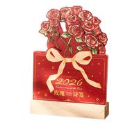 Elegant Table Planner - 2026 Calendar for Daily Organization | Wooden Stand with Rose Design, Weekly Monthly Layout, Desktop Accessory for Office School Dorm Apartment Home Party