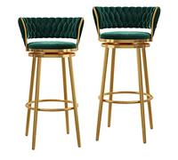 Elegant Velvet Bar Stools with Woven Backrest Swivel Pub Chairs for Kitchen & Home Bar Set of 1/2/3/4 Stylish Footrest Black