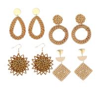 Elegant Vintage Braided 4 Sets Rattan Dangle Earrings for Girls Women's Party Accessory