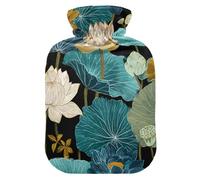 Elegant Water Lilies - Botellas de agua caliente retro azules con cubierta suave, compresas calientes de 2 L para el cuerpo para calentador de cuello y hombros