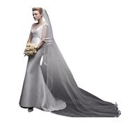 Elegant White Cathedral Wedding Veil, 2-Layer Cotton Cashmere Bridal Veil with Satin Edge for Bride
