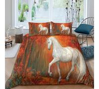 Elegant White Horse Walking Proudly in The Forest Juego De Cama Impresión En 3D,Funda De Edredón Microfibra 3 Unidades para Adolescentes Niño Niña King（220x240cm）