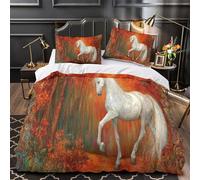 Elegant White Horse Walking Proudly in The Forest Juego De Cama Impresión En 3D,para Funda Nórdica con Cremallera,Fundas De Almohada Suave Transpirable para Niñas Y Niños Super King（260x220cm）
