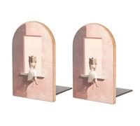 Elegant Woman Reading on Window Edge - Sujetalibros de madera, 2 soportes resistentes para libros, organizador de escritorio para bibliotecas de oficina en casa