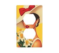 Elegant Woman wearing White Hat Outlet Cover Light Switch Cover Decorative 1 Gang Wall Plate for Kitchen Room Bathroom Size 7x11.4cm