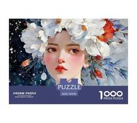 Elegant Woman with Flowers Crown 1000 Pcs Cartón Fuerte Rompecabezas Oriental Fantasy Female Liberador De Estrés Juego Creativo Puzzle para Niños Pequeños 70x50cm/1000pcs