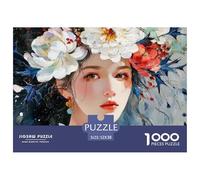 Elegant Woman with Flowers Crown 1000 Pcs Ökopapier Puzzle Girl with Flowers Lebendige Bilder Familienspiel Puzzles Für Erwachsene Und Kinder 52x38cm/1000pcs