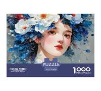 Elegant Woman with Flowers Crown 1000 Pcs Ökopapier Puzzle Girl with Flowers Lebendige Bilder Kreatives Spiel Puzzles Als Wohnaccessoires 70x50cm/1000pcs