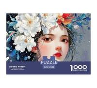 Elegant Woman with Flowers Crown 1000 Pcs Ökopapier Puzzle Girl with Flowers Stressabbau Familienspiel Puzzles Als Wohnaccessoires 52x38cm/1000pcs