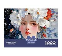 Elegant Woman with Flowers Crown 1000 Pcs Papel Ecológico Rompecabezas Oriental Fantasy Female Liberador De Estrés Juego Creativo Puzzle Juego De Desafío Difícil 52x38cm/1000pcs