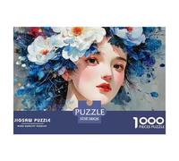 Elegant Woman with Flowers Crown 1000 Pcs Premium-Karton Puzzle Girl with Flowers Lebendige Bilder Familienspiel Puzzles Als Wohnaccessoires 38x26cm/1000pcs
