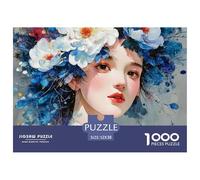 Elegant Woman with Flowers Crown 1000 Pcs Stabiler Karton Puzzle Girl with Flowers Stressabbau Kreatives Spiel Puzzles Als Wohnaccessoires 52x38cm/1000pcs