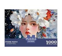 Elegant Woman with Flowers Crown 1000 Piezas Cartón Fuerte Rompecabezas Oriental Fantasy Female Liberador De Estrés Juego Familiar Puzzle para Adultos Y Niños 38x26cm/1000pcs