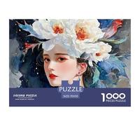 Elegant Woman with Flowers Crown 1000 Stück Ökopapier Puzzle Girl with Flowers Lebendige Bilder Familienspiel Puzzles Als Wohnaccessoires 70x50cm/1000pcs