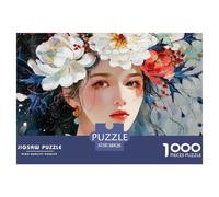 Elegant Woman with Flowers Crown 1000 Stück Ökopapier Puzzle Girl with Flowers Lebendige Bilder Kreatives Spiel Puzzles Für Erwachsene Und Kinder 38x26cm/1000pcs
