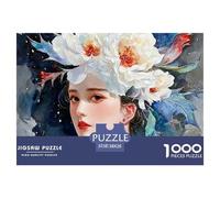 Elegant Woman with Flowers Crown 1000 Stück Premium-Karton Puzzle Girl with Flowers Lebendige Bilder Familienspiel Puzzles Als Wohnaccessoires 38x26cm/1000pcs