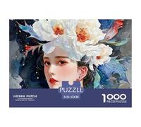 Elegant Woman with Flowers Crown 1000 Stück Premium-Karton Puzzle Girl with Flowers Stressabbau Kreatives Spiel Puzzles Als Wohnaccessoires 52x38cm/1000pcs