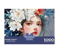 Elegant Woman with Flowers Crown 1000 Stück Stabiler Karton Puzzle Girl with Flowers Stressabbau Familienspiel Puzzles Als Geburtstagsgeschenke 38x26cm/1000pcs