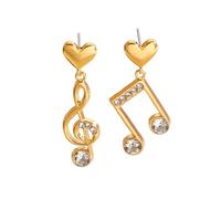 Elegant Zircon Music Note Earrings, Asymmetric Gold Heart Stud Dangle Earrings with Cubic Zirconia Crystals, for Women Daily Party Wedding
