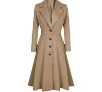 Elegante abrigo de invierno para mujer, de mezcla lana, con solapa muesca, cierre un solo botón, largo midi, bajo acampanado, ideal para el trabajo o la oficina, color camel, talla grande.
