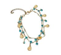 Elegante accesorio de collar para mujer con circonita azul y diseños de concha dorada para uso diario, Medium, Metal, No es una piedra preciosa