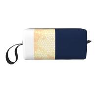 Elegante Acento de Rayas Blancas, Azul Marino, Dorado Falso, Bolsa de Maquillaje Bolsa de cosméticos Bolsa de artículos de tocador de Viaje portátil Bolsa de Maquillaje
