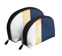 Elegante Acento de Rayas Blancas, Azul Marino, Dorado Falso, Bolsa de Maquillaje de Concha, Monedero pequeño para Mujer, Bolsa de artículos de tocador, Bolsa de cosméticos, 2 Piezas
