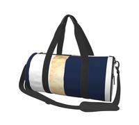 Elegante Acento de Rayas Blancas, Azul Marino, Dorado Falso, Bolsa de Viaje de Gran Capacidad, Bolso Redondo, Bolsa de Viaje Deportiva, Bolsa de Mano, Bolsa de Fitness