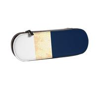 Elegante acento de rayas blancas, azul marino, dorado falso, Estuche para lápices Estuche para lápices de cuero de PU Estuche para lápices de gran capacidad Estuche para lápices Bolsa de cosméticos