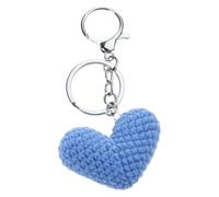 Elegante adorno de corazón de punto intrincado hecho a mano, llavero de ganchillo portátil, colgante decorativo de ganchillo, llavero artístico, azul, Talla única