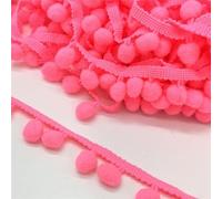 Elegante adorno de flecos de pompón de 2 yardas con cuentas, encaje de costura decorativo for cortinas, manteles y manualidades(Dark pink)