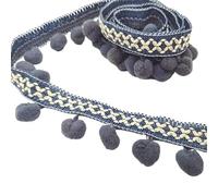 Elegante adorno de flecos y borlas con cuentas, cinta decorativa de encaje con pompones de 1m for manualidades, cortinas y pantallas de lámparas(Grijs)