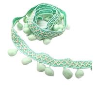 Elegante adorno de flecos y borlas con cuentas, cinta decorativa de encaje con pompones de 1m for manualidades, cortinas y pantallas de lámparas(Light Green)