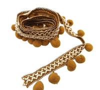 Elegante adorno de flecos y borlas con cuentas, cinta decorativa de encaje con pompones de 1m for manualidades, cortinas y pantallas de lámparas(Dark Yellow)