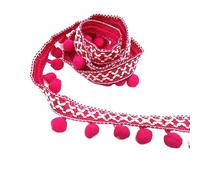Elegante adorno de flecos y borlas con cuentas, cinta decorativa de encaje con pompones de 1m for manualidades, cortinas y pantallas de lámparas(Rose Red)