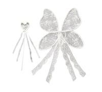 Elegante ala de mariposa de encaje con varita mágica de mano para fiestas infantiles y actuaciones en escenario, accesorios de fotos