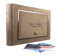 Elegante álbum de fotos hecho a mano de tela de Alcántara, personalizable con grabado, ideal para bodas, aniversarios, comuniones, bautizos, todos los eventos (camello)