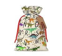 Elegante alfabeto de aprendizaje con dinosaurios, bolsas de regalo de Navidad con cordón, bolsas de dulces de Navidad reutilizables para regalos, fiesta de Navidad, vacaciones