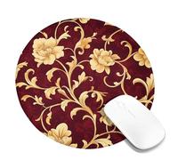 Elegante alfombrilla de mouse cuadrada floral para escritorio, diseño de flores de color burdeos, alfombrilla de mouse de goma antideslizante, lavable, para uso doméstico y oficina, redonda, 8 x 8