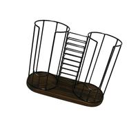 Elegante almacenamiento de tazas vertical con estantes abiertos diseñados para mantener ordenadas las tazas de café, paquetes de té y condimentos Portavasos de hierro y madera para encimera de