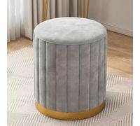 Elegante Almacenamiento de Terciopelo Redondo otomano, Taburete de tocador de Cuero bajo, reposapiés tapizado con Elegante Base de Oro para la Sala de Estar o la organización del Dormitorio
