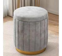 Elegante Almacenamiento de Terciopelo Redondo otomano, Taburete de tocador de Cuero bajo, reposapiés tapizado con Elegante Base de Oro para la Sala de Estar o la organización del Dormitorio