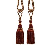 Elegante alzapaños de borla para cortinas y cortinas, longitud de la borla 8 pulgadas, extensión de 30 pulgadas (estilo # TBH8) borgoña dorado rojo #1253 (rojo carmín, oro amarillo, rojo oscuro) juego