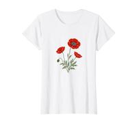 Elegante Amapolas Rojas Wildflower Nature Camiseta gráfica económica, Mujer, Blanco, S